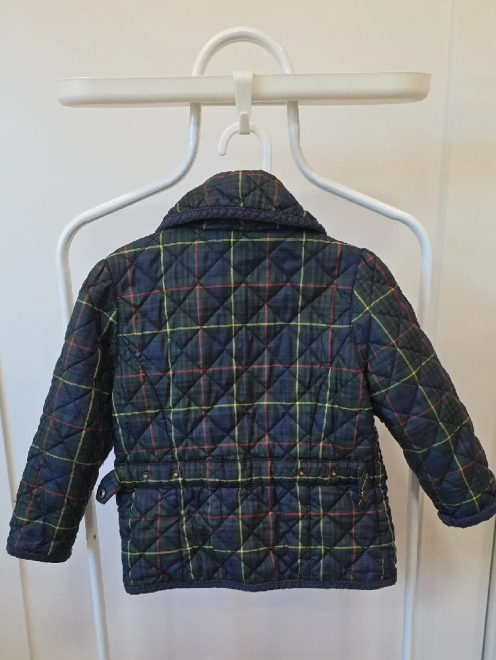 Ralph Lauren Quilted Plaid Puffer Jacket in Navy w/ Yellow & Red Accents 3T